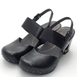 Dansko Thea Clogs Heeled Sandals Black Leather Slingback Women's 37 US 6.5 - 7